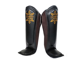 Kanong Muay Thai Leather Shin Pads : Brown/Black